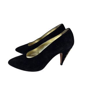 Vintage 90s Escada Black Suede Studded Heel Pumps Shoes Womens Size 7.5